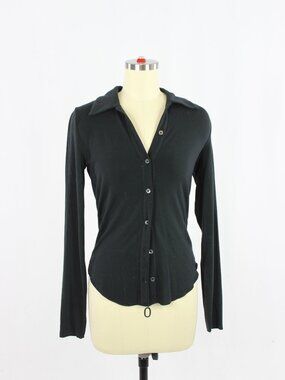 Aritzia WILFRED Pose Black Lyocell Jersey Button Front Shirt, Size XS